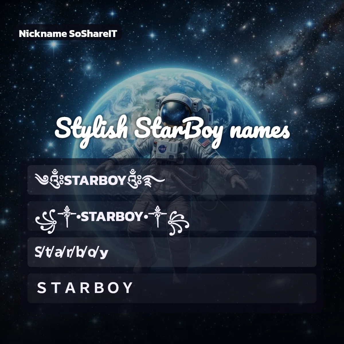 Stylish StarBoy names with fonts and symbols