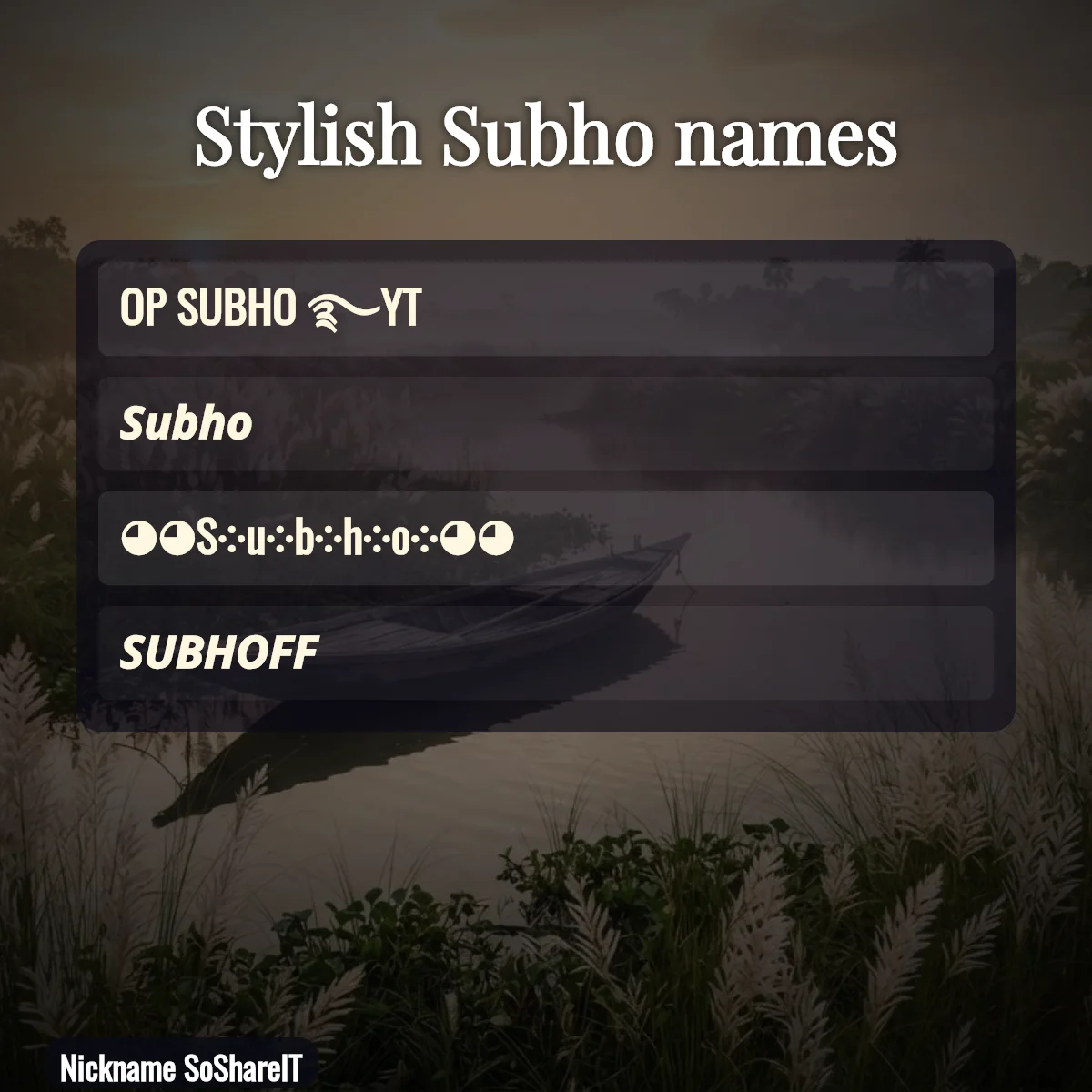 Stylish Subho names with fonts and symbols