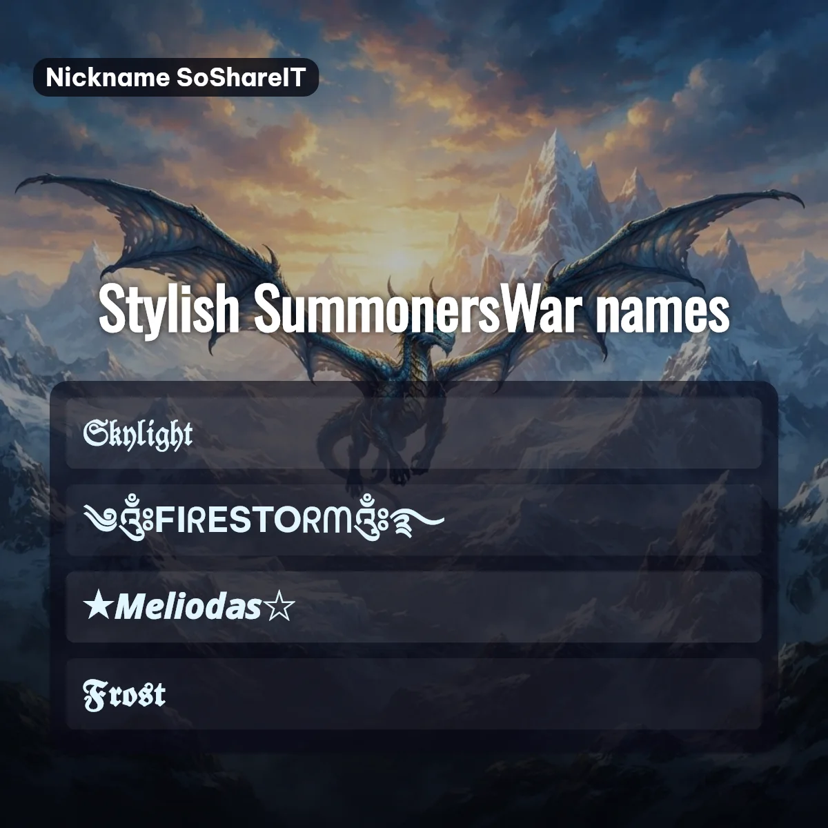 Stylish SummonersWar names with fonts and symbols