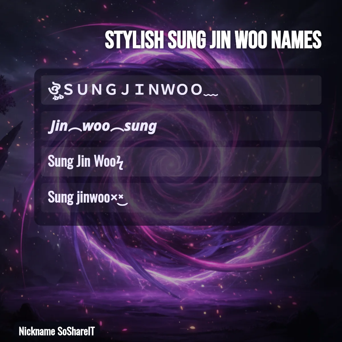Stylish Sung Jin Woo names with fonts and symbols