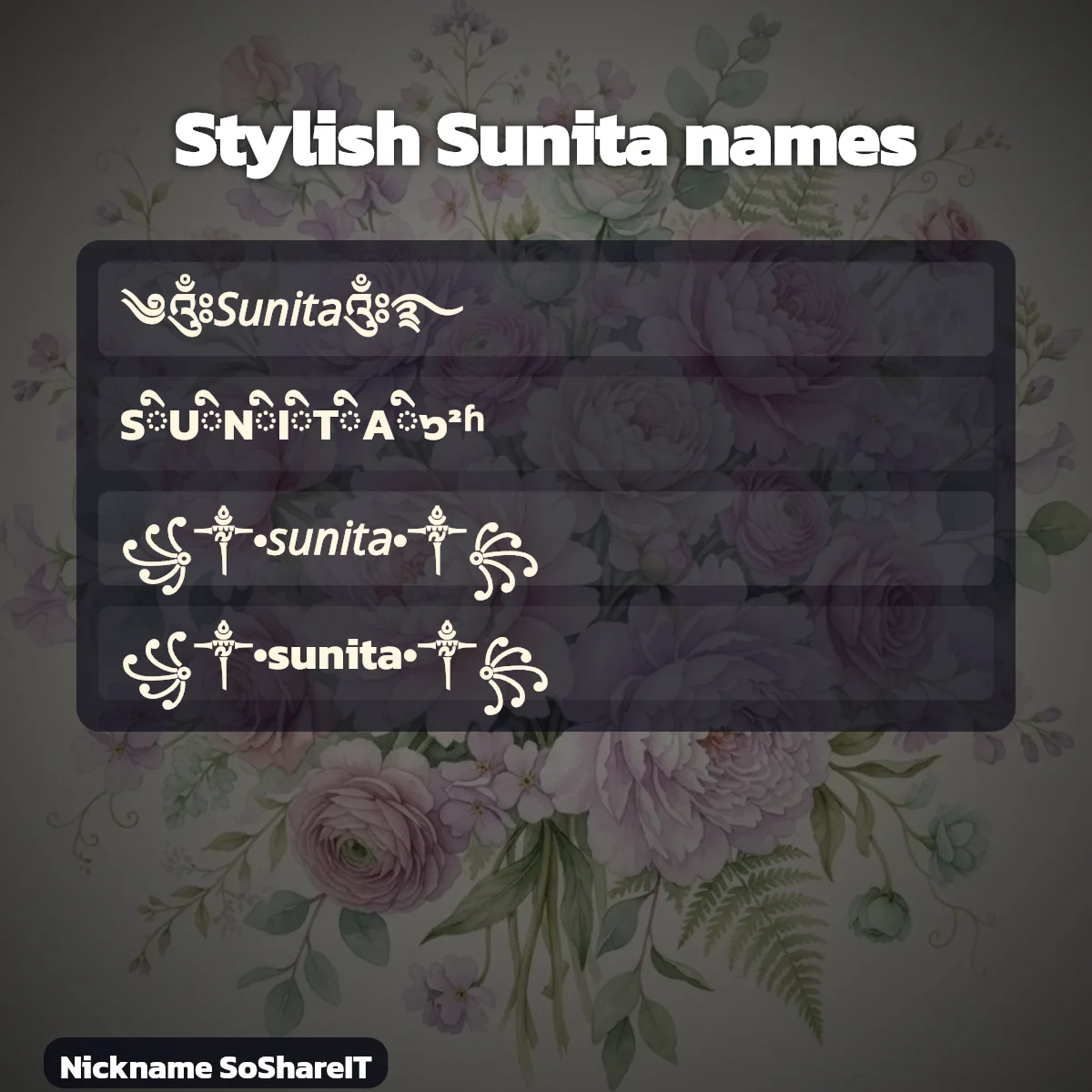 Stylish Sunita names with fonts and symbols