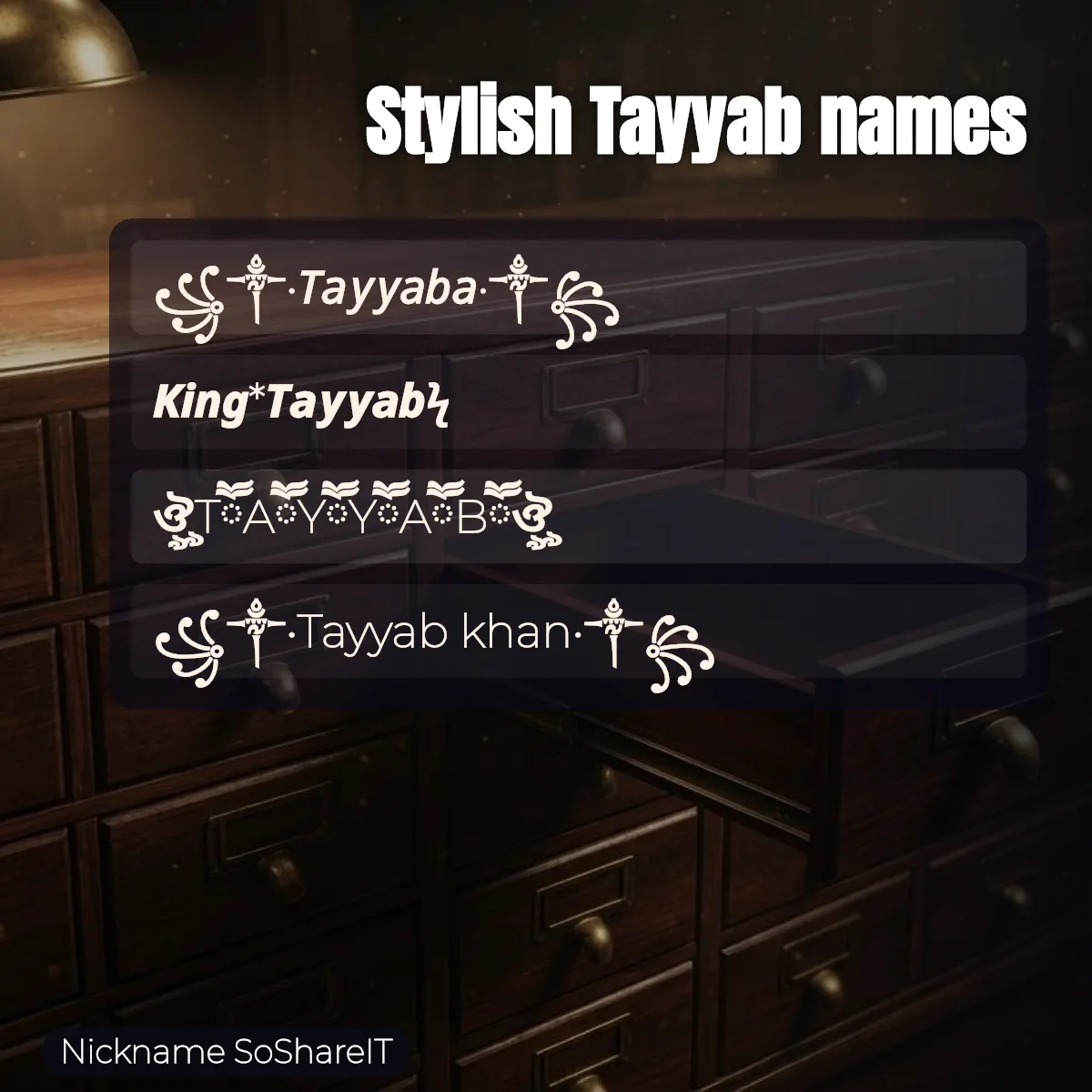 Stylish Tayyab names with fonts and symbols