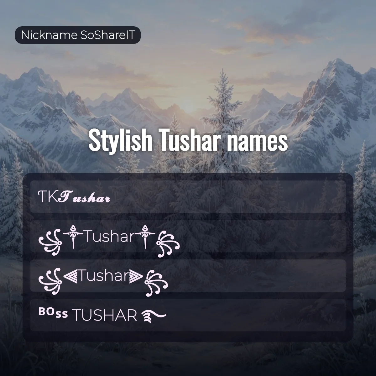 Stylish Tushar names with fonts and symbols