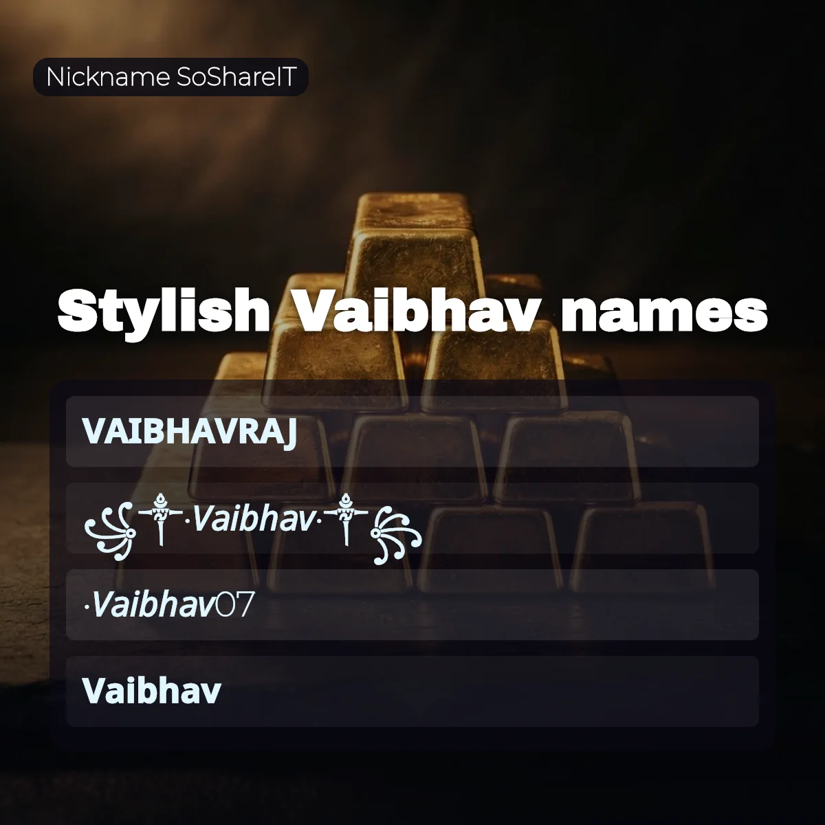 Stylish Vaibhav names with fonts and symbols
