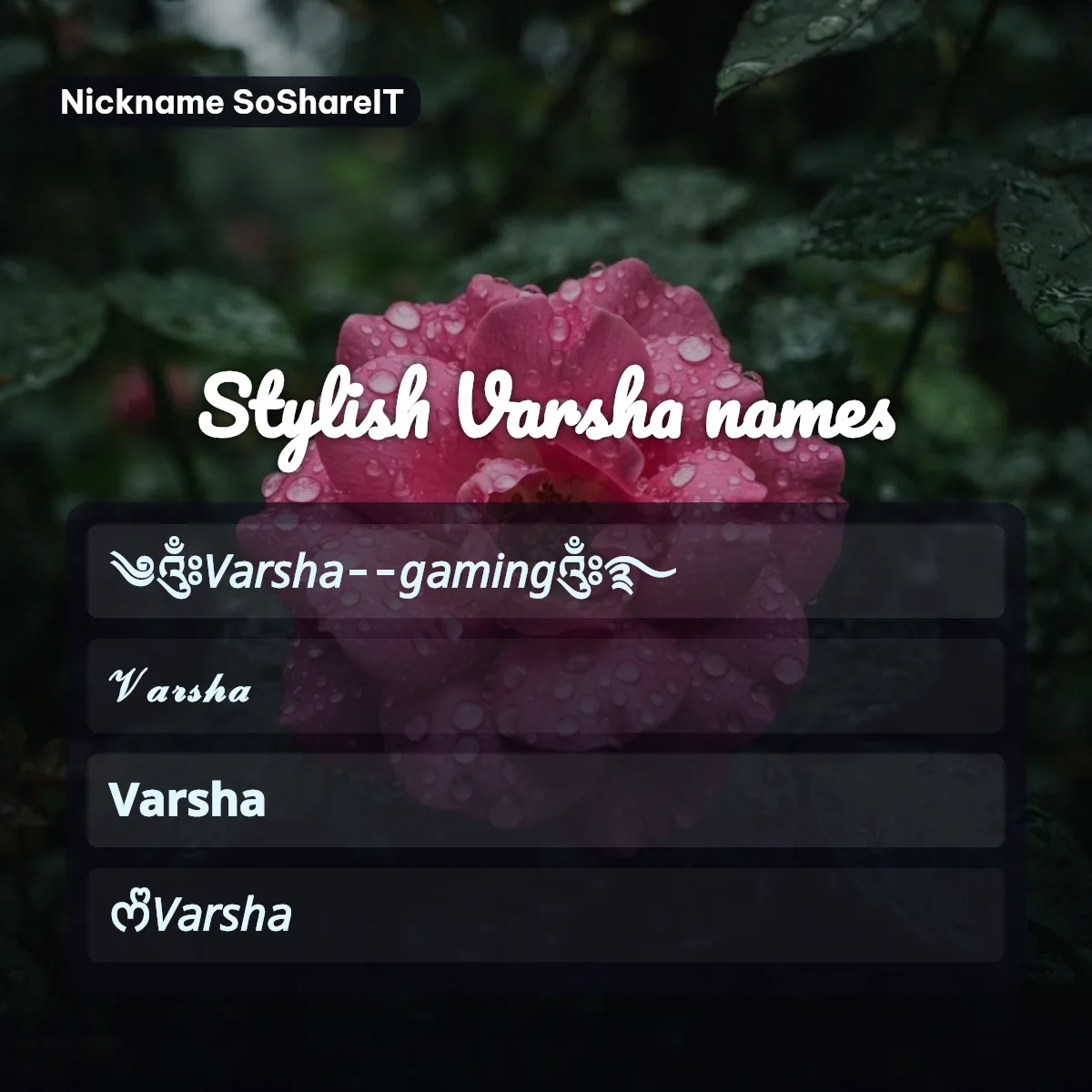 Stylish Varsha names with fonts and symbols