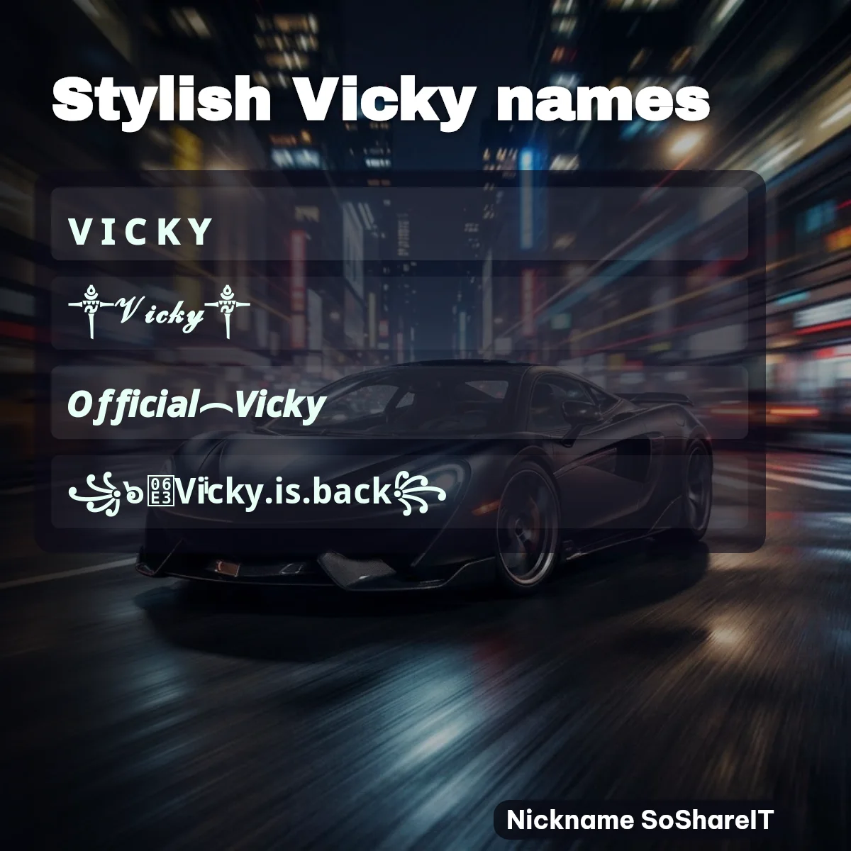Stylish Vicky names with fonts and symbols
