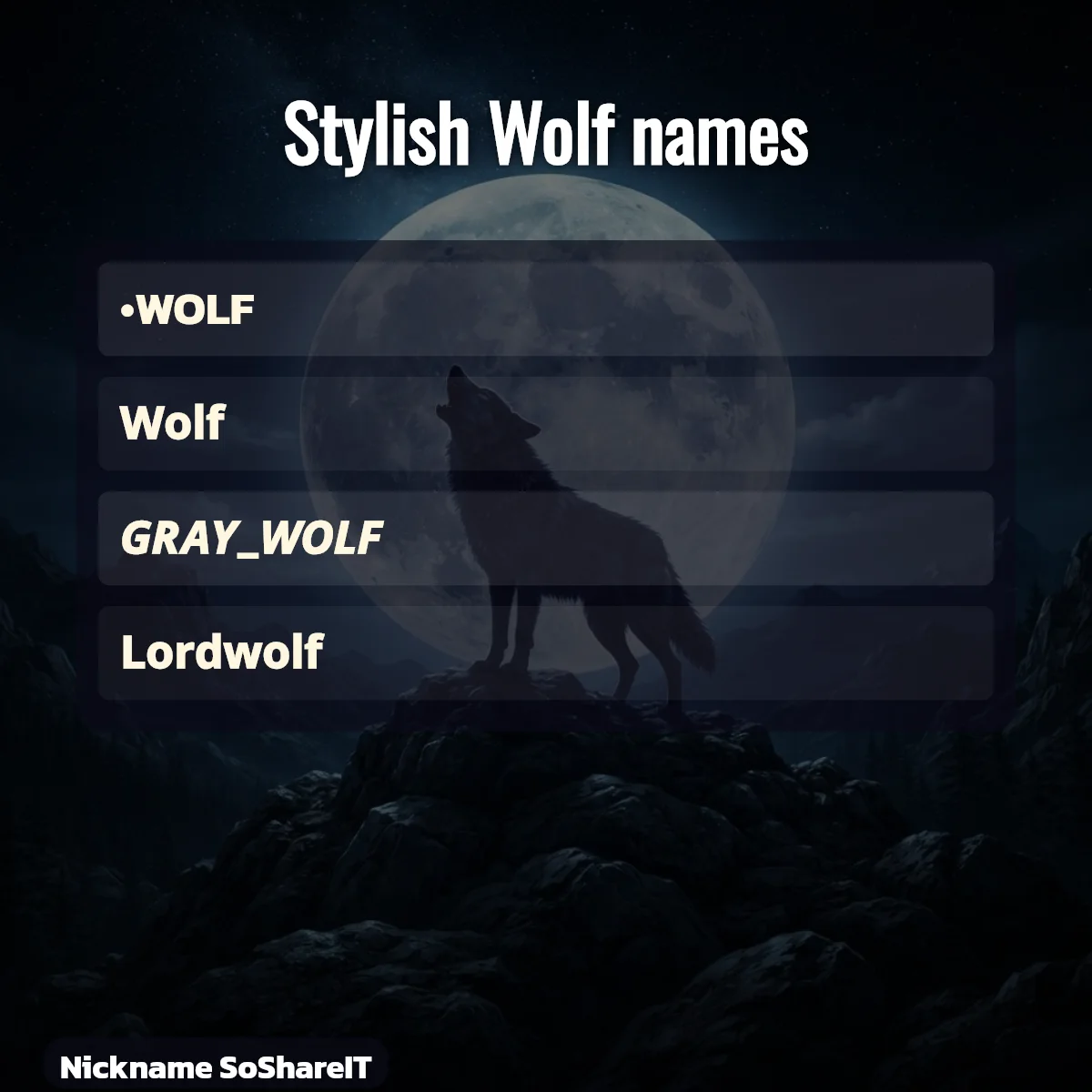Stylish Wolf names with fonts and symbols