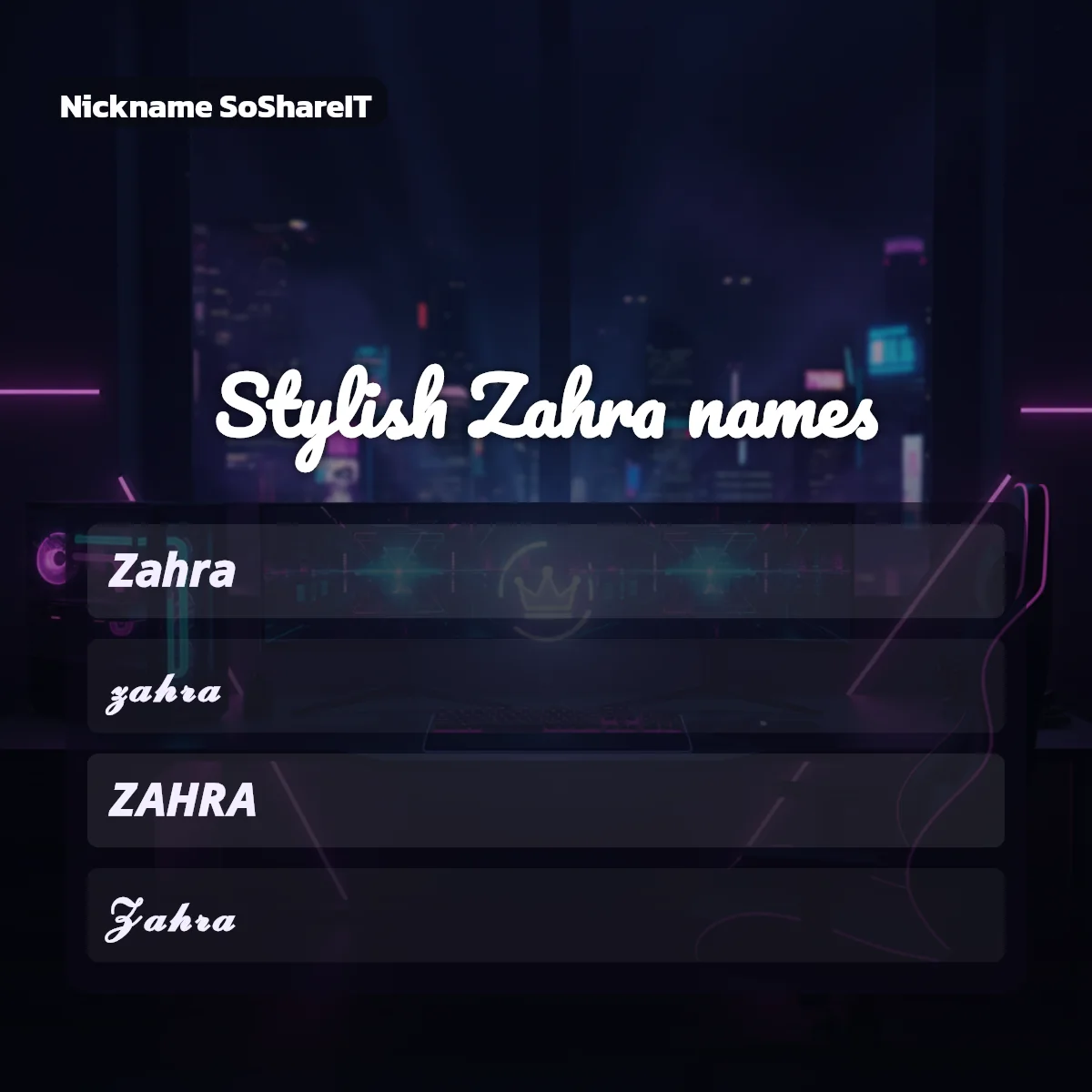 Stylish Zahra names with fonts and symbols