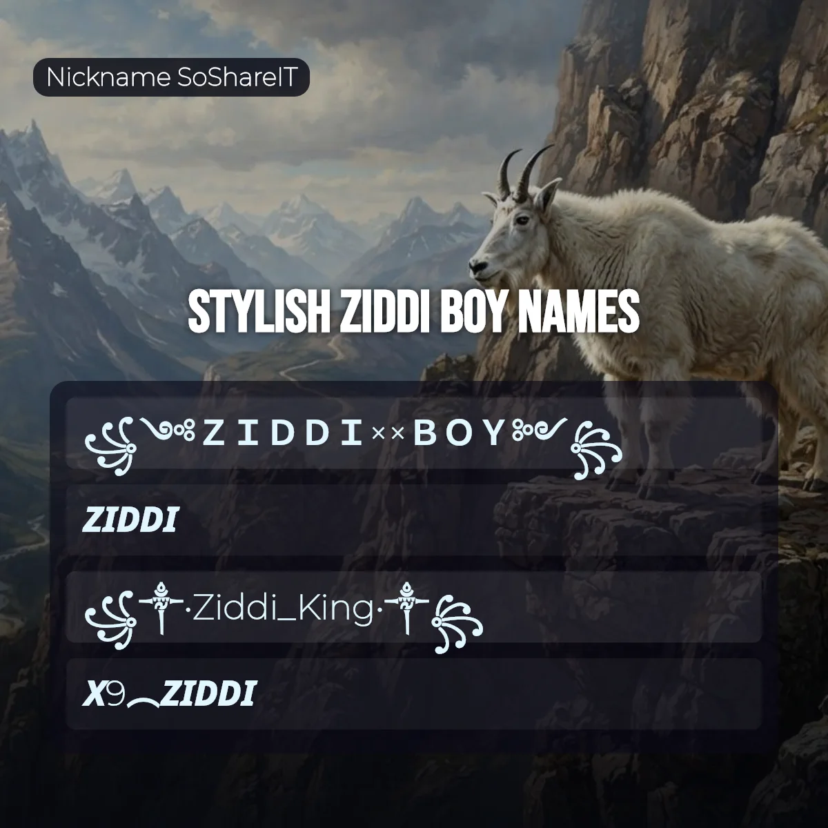 Stylish Ziddi Boy names with fonts and symbols