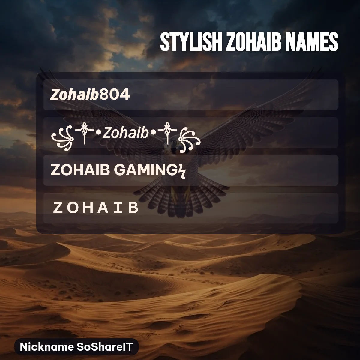 Stylish Zohaib names with fonts and symbols